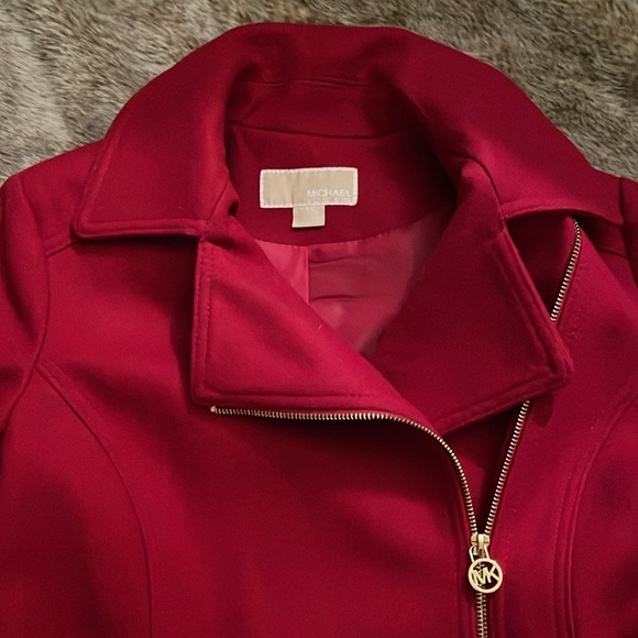 Michael Kors Red Wool Blend Belted Zip Front Coat PM - Picture 2 of 16